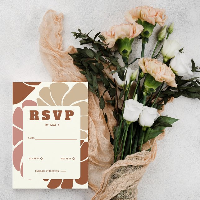 Cartão RSVP Terracotta Retro Groovy Boho Chic Casamento Floral (Terracotta Retro Groovy Boho Chic Floral Wedding RSVP Card)
