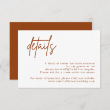 Terracotta Rust Larnt Orange Wedding Details card