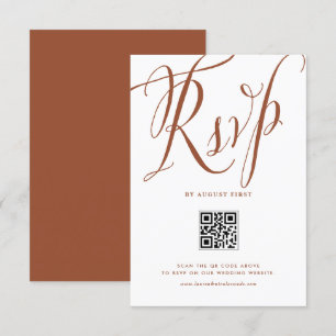 Cartão RSVP Terracotta Rustic Calliografia Código QR Casamento