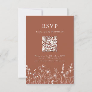 Cartão RSVP Terracotta Rustic Floral Fall Wildflower Código QR
