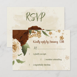 Cartão RSVP terracotta terra-tona floral casamento verde
