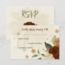 Cartão RSVP terracotta terra-tona floral casamento verde