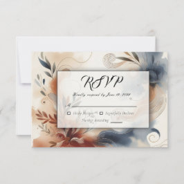 Cartão RSVP Terracotta Twilight e Marinho Blooms Casamento