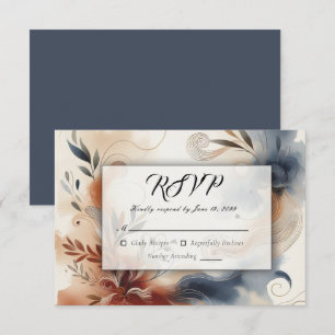 Cartão RSVP Terracotta Twilight e Marinho Blooms Casamento