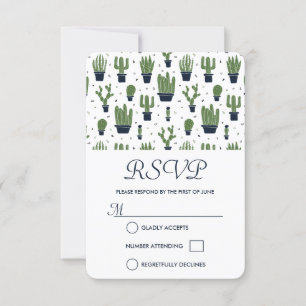 Cartão RSVP Teste padrão verde rústico do cacto que Wedding