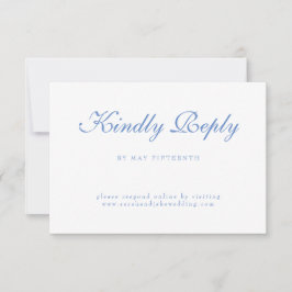 Cartão RSVP Texto Azul Casamento Branco