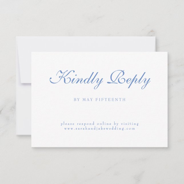 Cartão RSVP Texto Azul Casamento Branco (Frente)