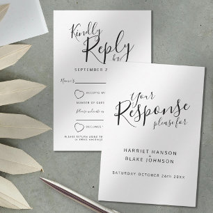 Cartão RSVP Texto branco e preto Respostas de casamento do cor