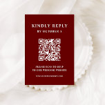 Cartão RSVP Texto elegante vermelho escuro | Código QR de Casa<br><div class="desc">Este cartão de resposta de casamento com código QR minimalista e elegante apresenta um texto branco moderno num fundo vermelho escuro,  marrom,  para uma aparência ousada,  simples e colorida. Seus convidados podem examinar o código facilmente para visitar seu site de casamento e o rsvp online.</div>