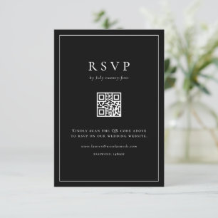 Cartão RSVP Texto Simples Código QR Preto Casamento Formal