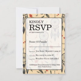 Cartão RSVP Textura Rústica de Macramê Boho Casamento