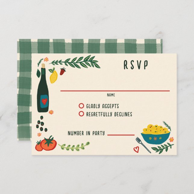 Cartão RSVP That's Amore Italian Food CUSTOM Wedding  (Frente/Verso)