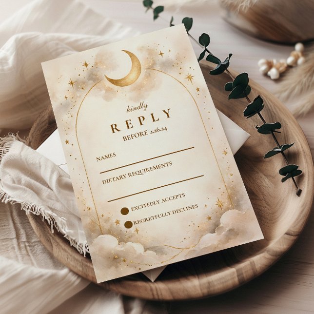Cartão RSVP Timeless Celestial Romance Wedding (Criador carregado)
