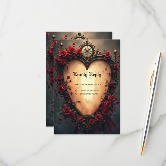 Cartão RSVP Timeless Love –Victorian Gothic Wedding Collection (Frente/Verso In Situ)