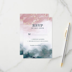 Cartão RSVP Tinta Álcool Elegante Blush Blue Watercolor Modern