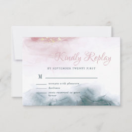 Cartão RSVP Tinta Álcool Elegante Blush Blue Watercolor Modern