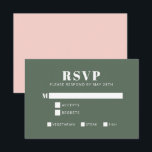 Cartão RSVP Típica Negra Rosa e Bat Verde Mitzvah<br><div class="desc">Placa RSVP de Bat Mitzvah Moderno Verde-Rosa e Floresta</div>