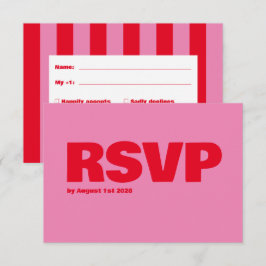 Cartão RSVP Tipografia a negrito, Casamento rosa e vermelho