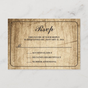 Cartão RSVP Tipografia da história do amor   Vintage Barn Wood