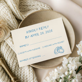 Cartão RSVP Tipografia de Letra Azul Elegante Casamento Minima
