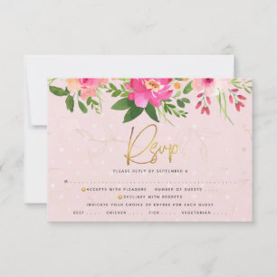 Cartão RSVP Tipografia Dourada de Aquarela Rosa Bat Mitzvah