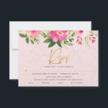 Cartão RSVP Tipografia Dourada de Aquarela Rosa Bat Mitzvah<br><div class="desc">Tenha orgulho, alegria e comemore este marco do seu Bat Mitzvah favorito com este sofisticado e personalizado cartão de inserção RSVP para o seu evento! Uma aquarela floral, cor-de-rosa e cor-de-pêssego, impressionante, com a tipografia de um script de folha de ouro falso, e rosa de cinza poeirento moderno e serif...</div>