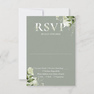 Cartão RSVP Tipografia Floral Verde Musgo Casamento