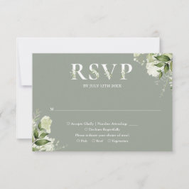 Cartão RSVP Tipografia Floral Verde Oliva Casamento