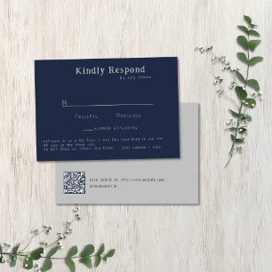 Cartão RSVP Tipografia manuscrita casual prata e azul-marinho