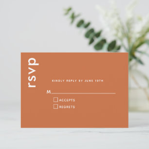 Cartão RSVP Tipografia Moderna Chic   Casamento Laranja Queima