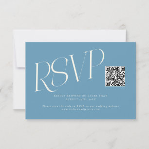 Cartão RSVP Tipografia Moderna Código QR Casamento Azul Jeans