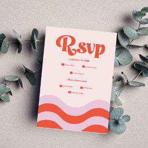 Cartão RSVP Tipografia Moderna Retro Rosa e Laranja Casamento 