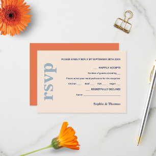 Cartão RSVP Tipografia Negra Moderna Casamento Dusty Apricot A