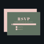 Cartão RSVP Tipografia Negra Simples Bat Verde Rosa Mitzvah<br><div class="desc">Placa Mínima Simples de Bat Mitzvah RSVP,  Bold Typografia Blush Pink e Forest Green</div>