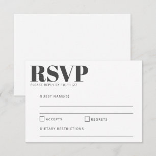 Cartão RSVP Tipografia Negrita Preta e Branca Casamento Modern