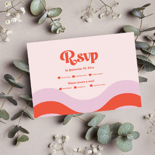 Cartão RSVP Tipografia Rosa e Laranja Retro Moderna Casamento 