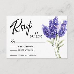 Cartão RSVP Tipografia RSVP, Flores de Aquarelas de Lavanda