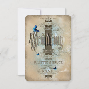 Cartão RSVP Tipografia Vintage de Papel Antigo - Placa de Resp