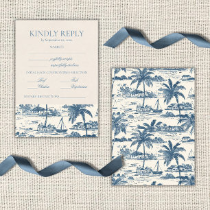 Cartão RSVP Toalete Costeiro Clássico Script Azul Poeirento