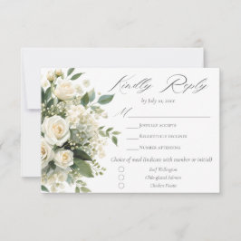 Cartão RSVP Todas as Hortênsias Brancas Rosas Floral Elegante 