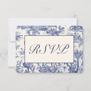Cartão RSVP Toile azul e branco