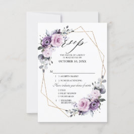 Cartão RSVP Tons de Florais Roxos Polvilhados Casamento Geomét