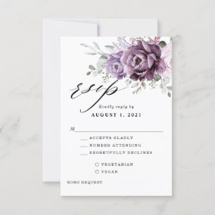 Cartão RSVP Tons de Flores de Púrpura Empoeirada Casamento Flo