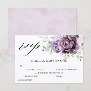 Cartão RSVP Tons de Flores de Roxo Empoeirado Casamento Floral