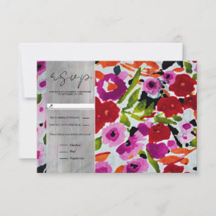 Cartão RSVP Toque de Cor Ousada Flores em Aquarela Líquida