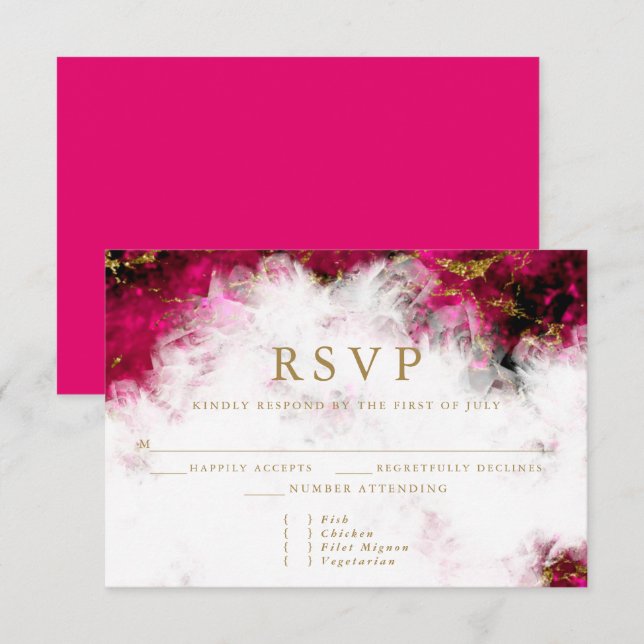 Cartão RSVP Tormalina Rosa Negrito e Crystal Geode (Frente/Verso)