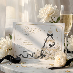 Cartão RSVP Torre de Champanhe Rosa Minimalista Casamento