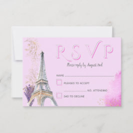 Cartão RSVP Torre Elegante Paris cor-de-água Dourada rosa Eiff