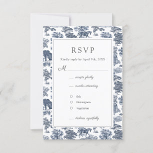Cartão RSVP Torre Elegante Vintage Chic Blue Horse