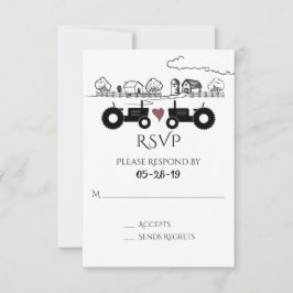Cartão RSVP Tratores de silhueta e Fazenda preta - Casamento b